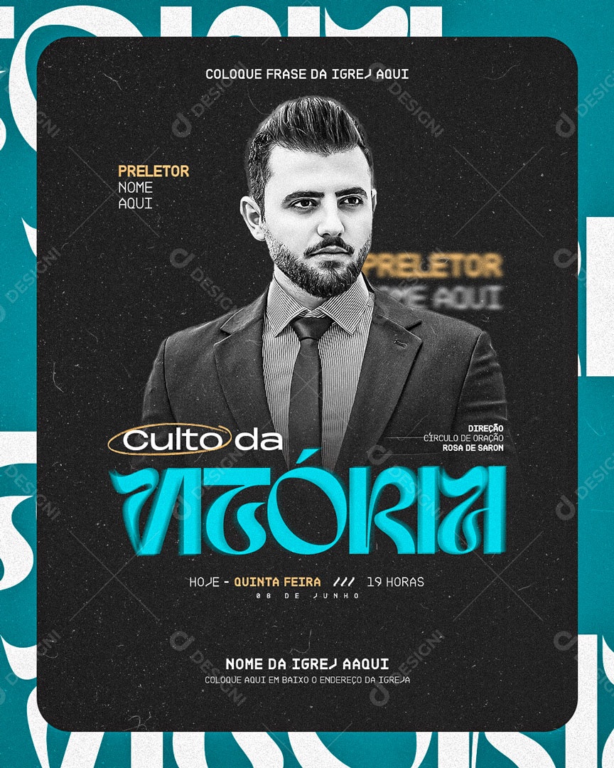 Culto da Vitória Circulo de Oração Rosa de Saron Social Media PSD Editável