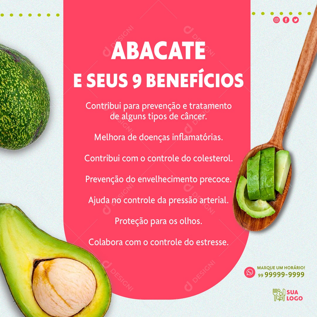 Abacate e Seus 9 Benefícios Social Media PSD Editável