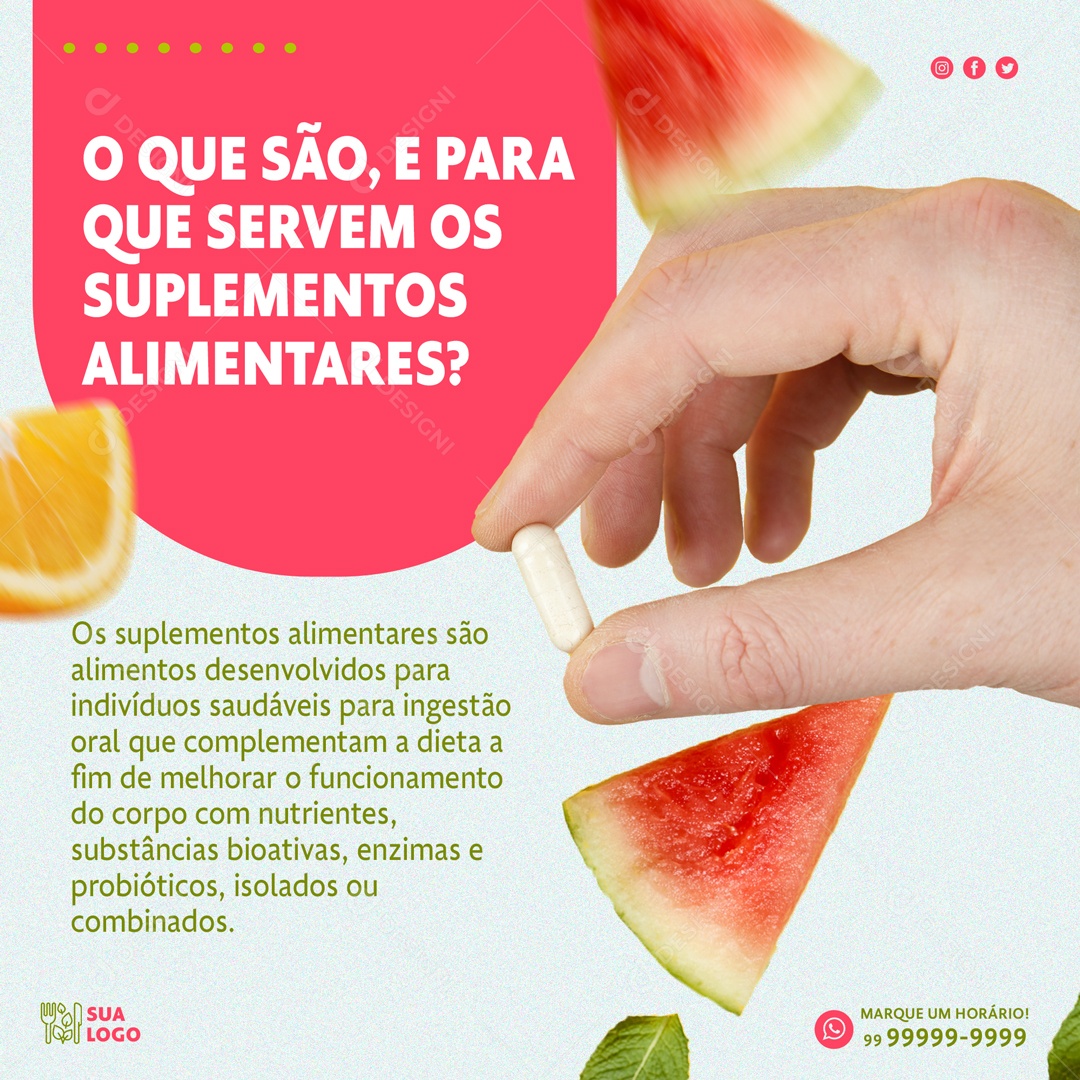 O Que São e Para Que Servem os Suplementos Alimentares Social Media PSD Editável