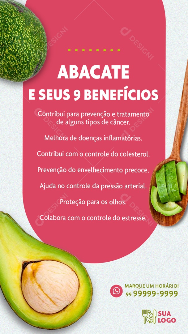 Story Abacate e Seus 9 Benefícios Social Media PSD Editável