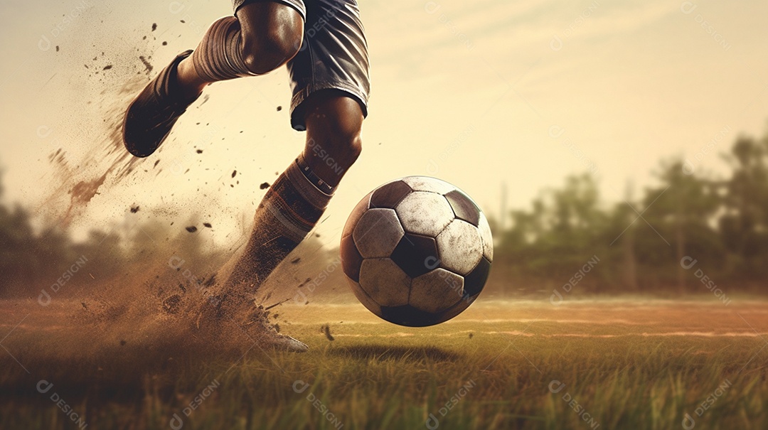 Detalhes de jogador chutando bola de futebol