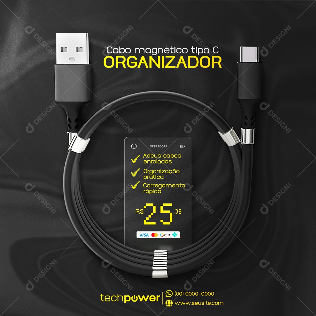 Cabo Magnético Tipo C Social Media PSD Editável