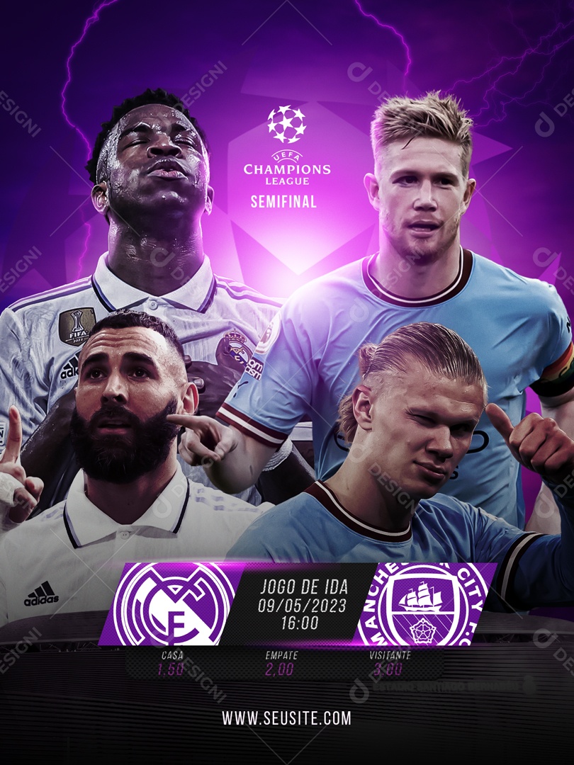 Flyer Jogos Real Madri x Manchester City Social Media PSD Editável