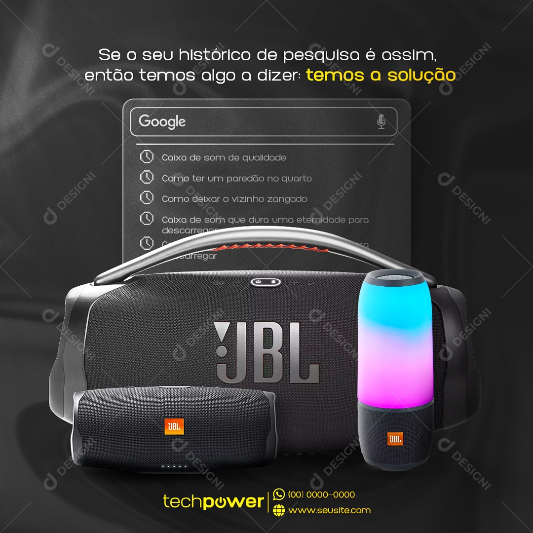 Temos a Solução JBL Caixa de Som Social Media PSD Editável