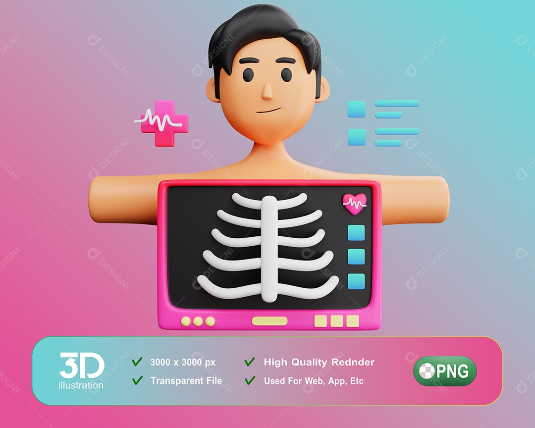 Personagem 3D Paciente Fazendo Raio X Para Composição PSD