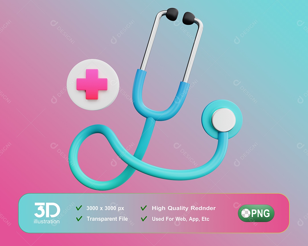 Elemento 3D Estetoscópio Hospitalar Para Composição PSD