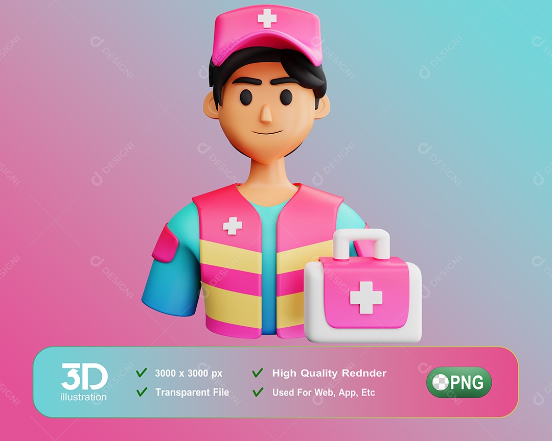 Personagem 3D Enfermeiro Primeiro Socorros Para Composição PSD