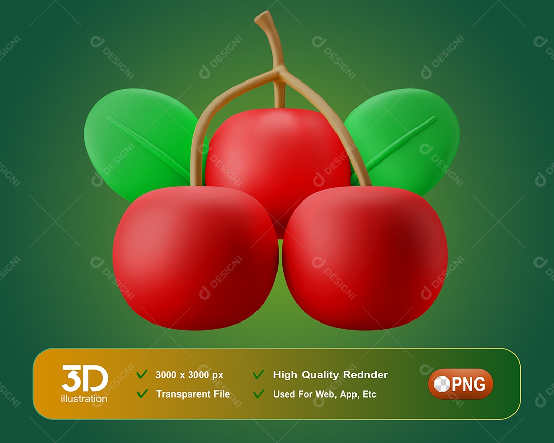 Elemento 3D Fruta Cereja Para Composição PSD