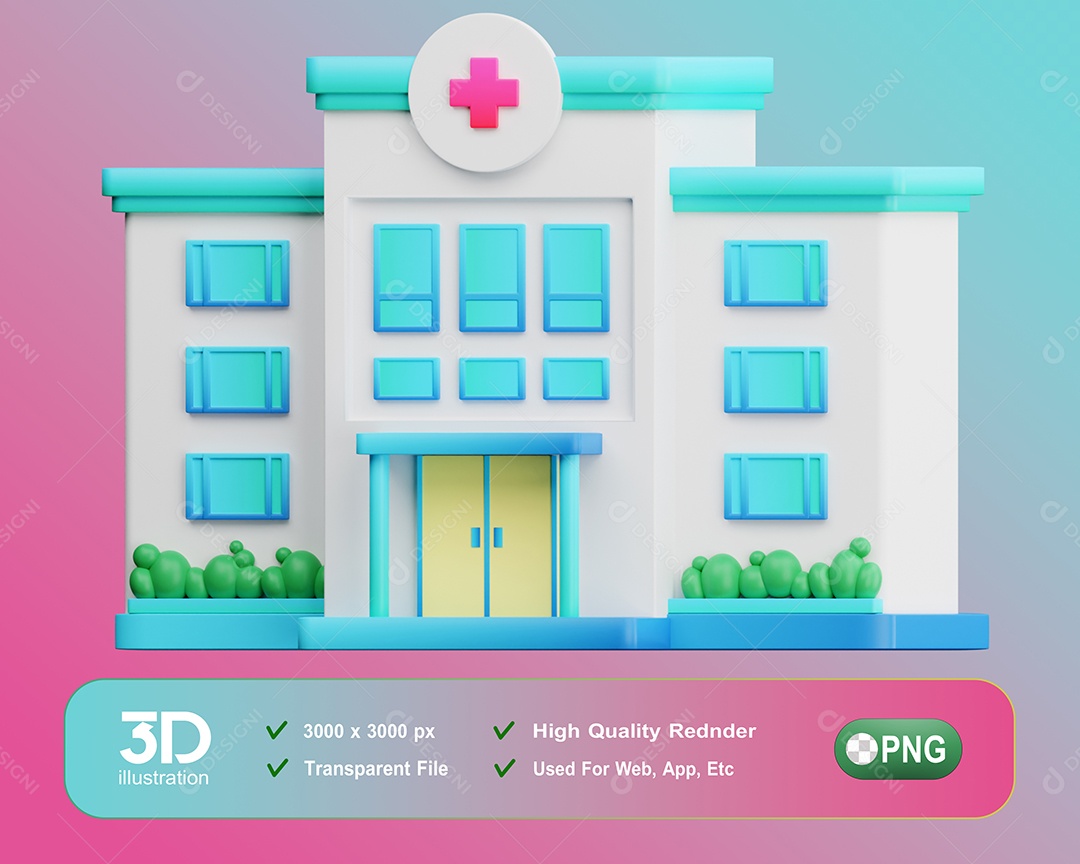 Elemento 3D Ilustração Hospital Para Composição PSD