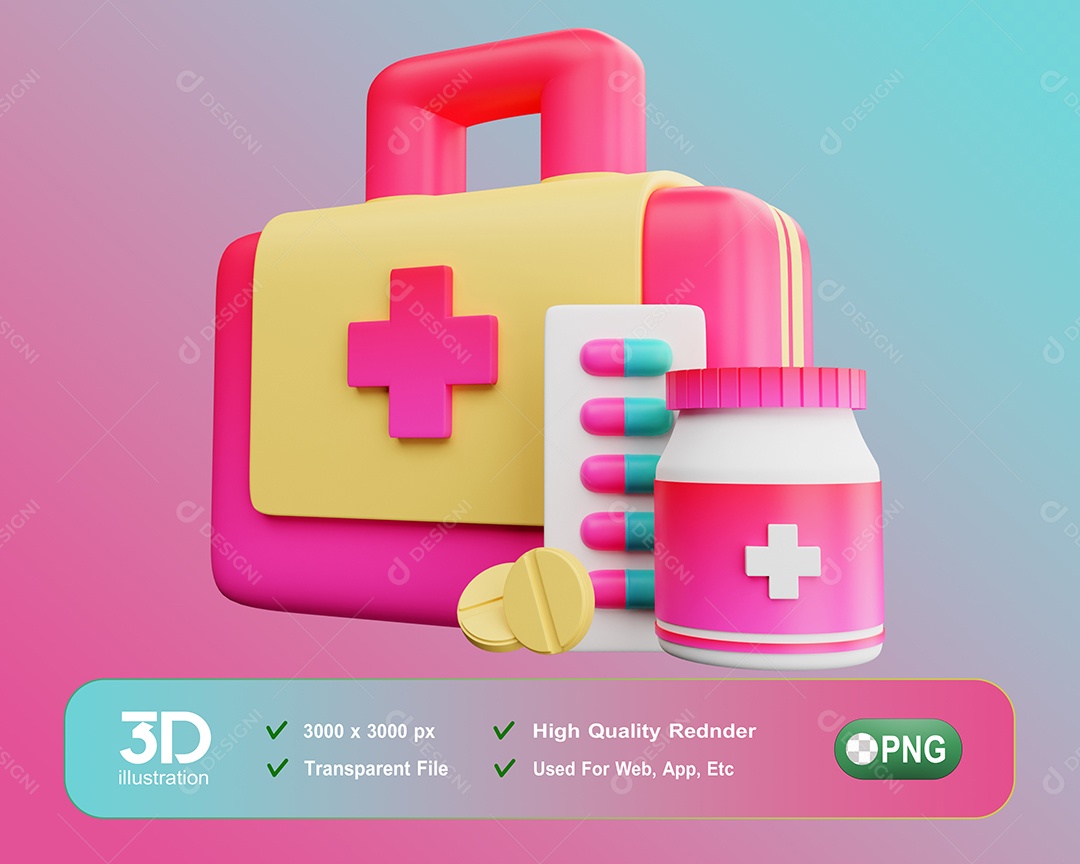Elemento 3D Mala De Remédios Para Composição PSD