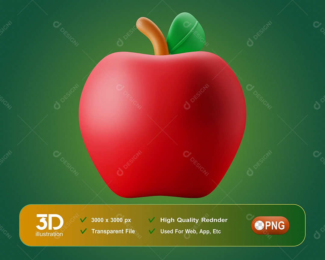 Elemento 3D Maçã Vermelha Para Composição PSD