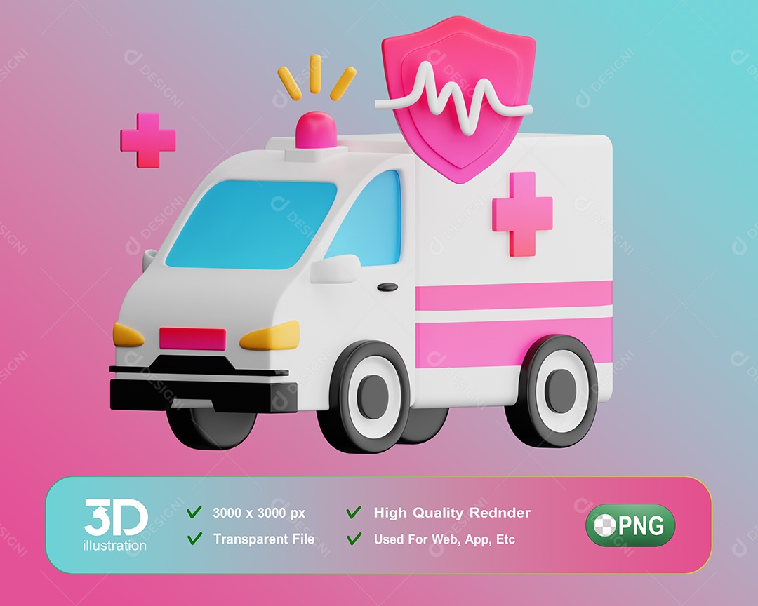 Veiculo 3D Ambulância Para Composição PSD