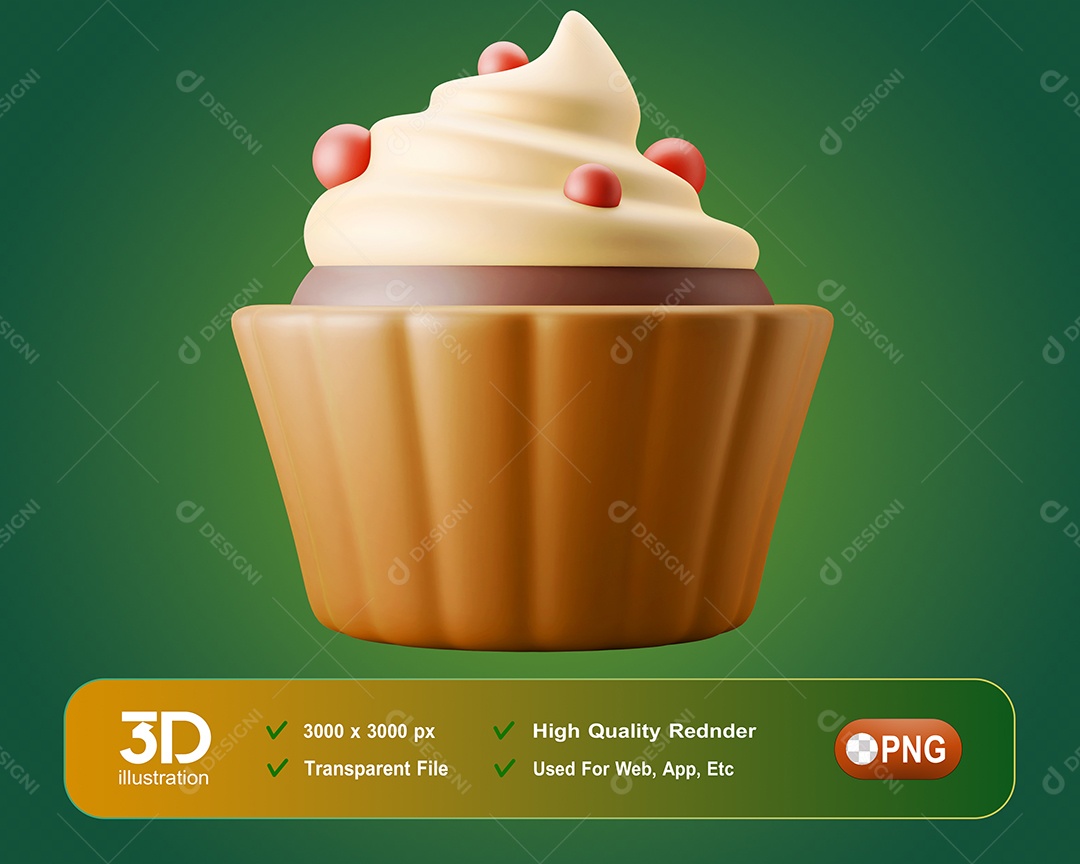Elemento 3D Cupcake Para Composição PSD