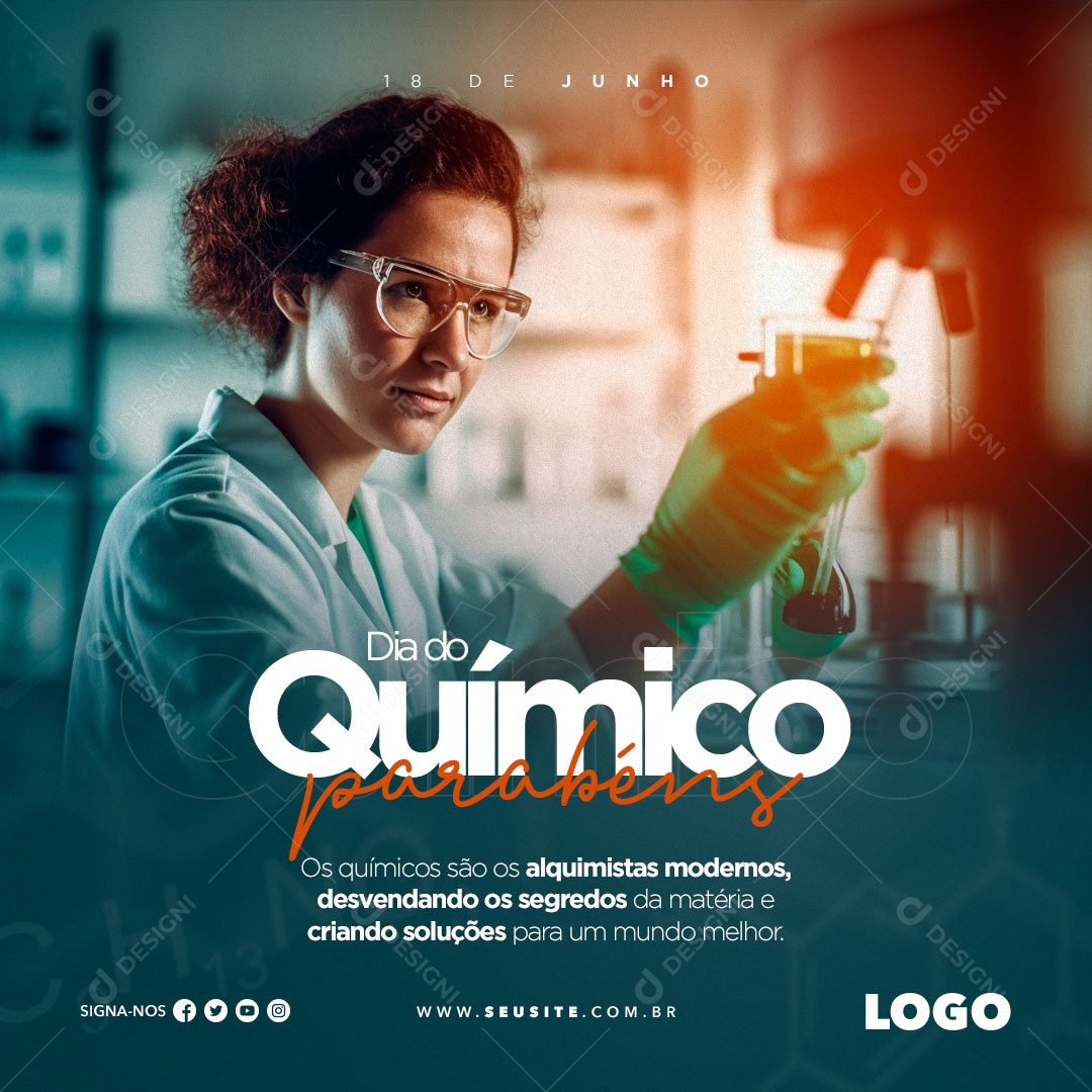 Social Media Dia Do Químico Criando Soluções PSD Editável