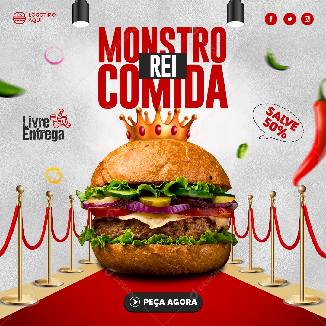 Monstro Rei Comida Social Media PSD Editável