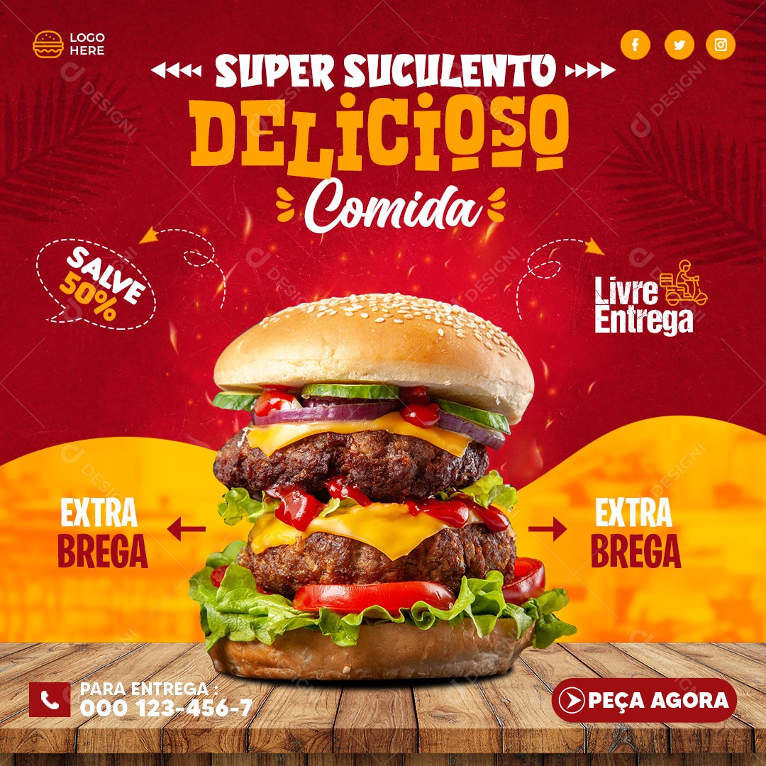 Super Suculenta Deliciosa Comida Social Media PSD Editável