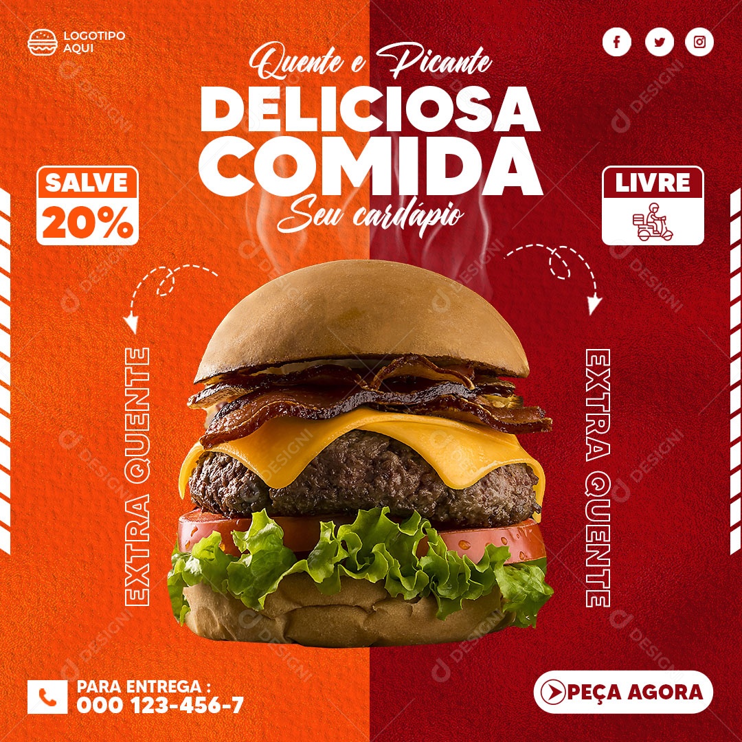 Quente e Picante Deliciosa Comida Social Media PSD Editável