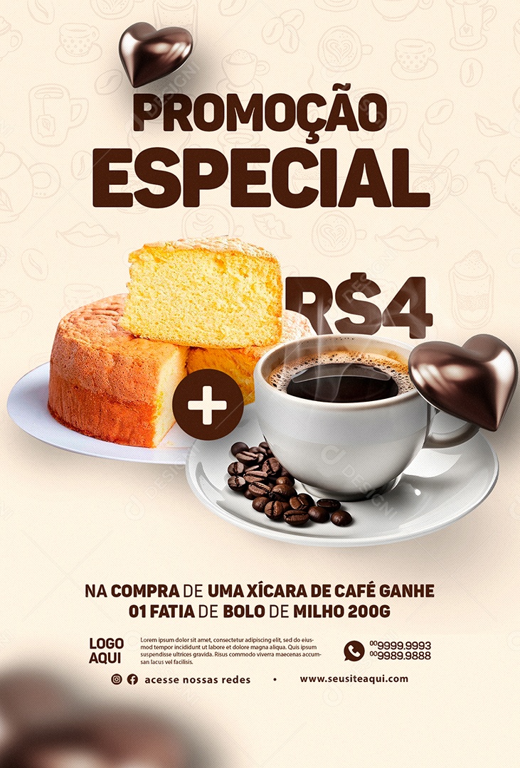 Promoção Especial 4,00 Cafeteria Social Media PSD Editável