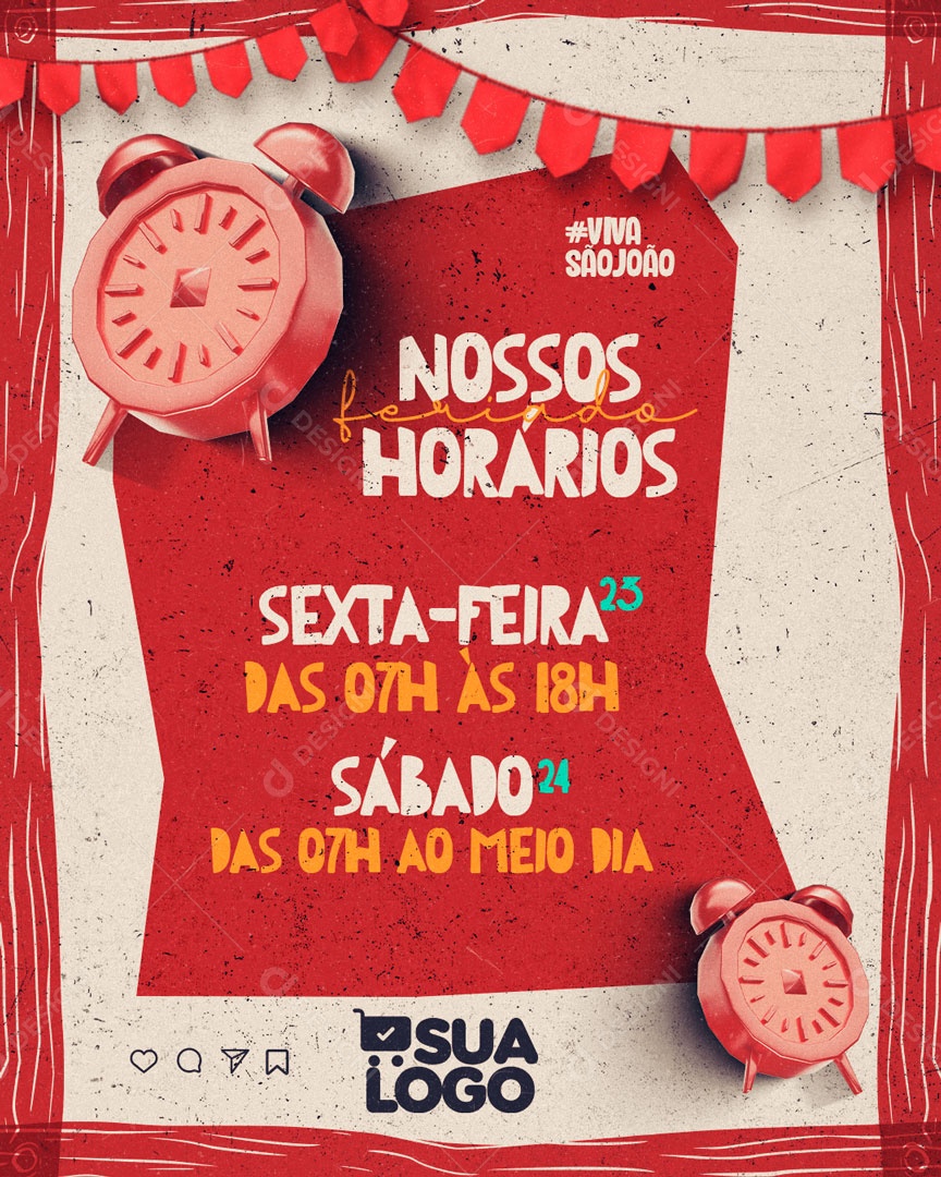 Social Media Comunicado Vermelho Nossos Horários Feriados PSD Editável