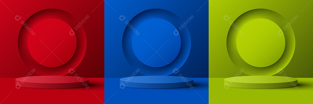 Cenário Vermelho Azul e Verde Realista 3D Ilustração Vetor EPS