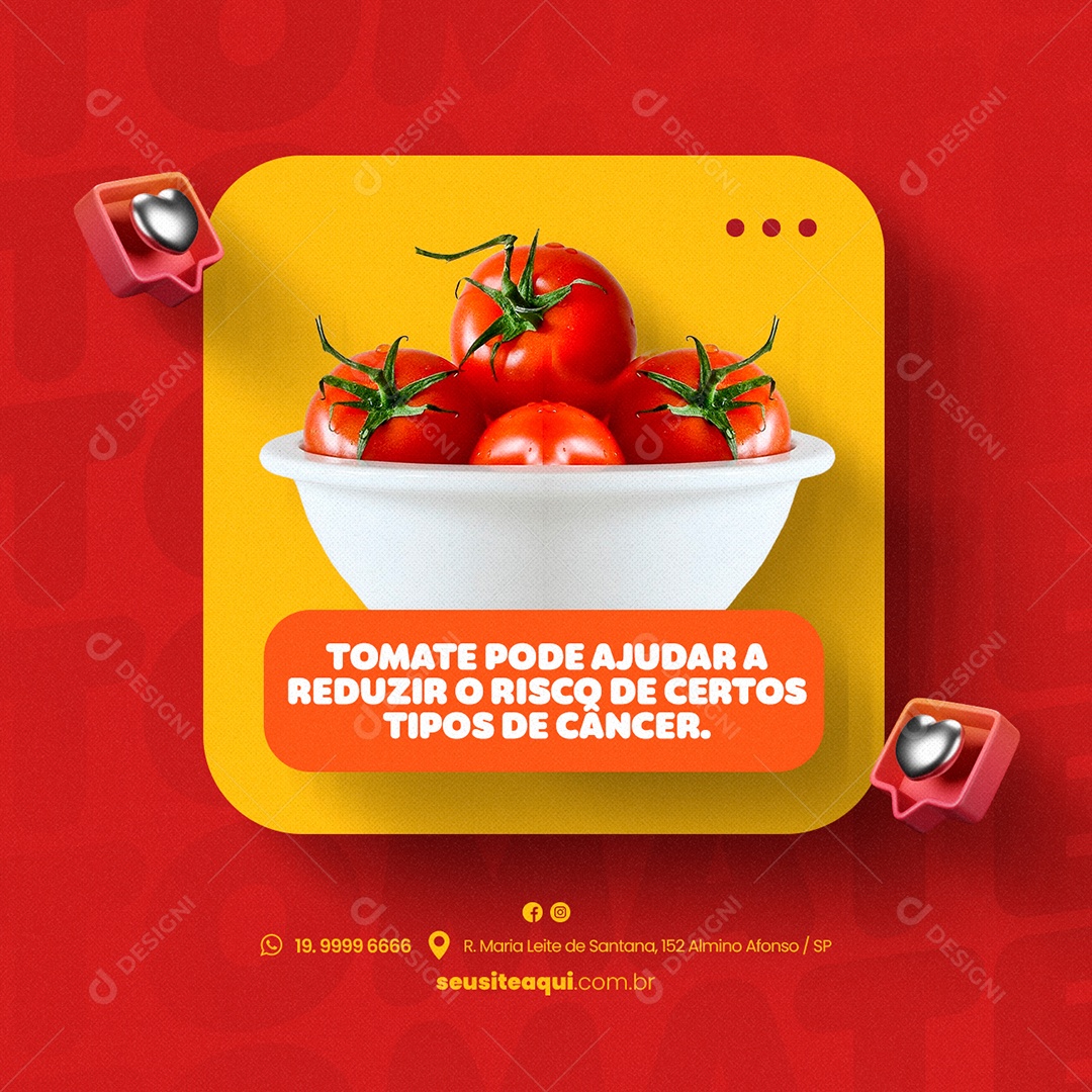 Tomate Pode Ajudar A Reduzir O Risco De Certos Tipos De Câncer Nutricionista Social Media PSD Editável