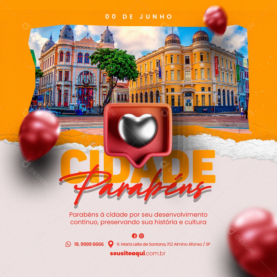 Parabéns À Cidade Por Seu Desenvolvimento Contínuo Aniversário Social Media PSD Editável