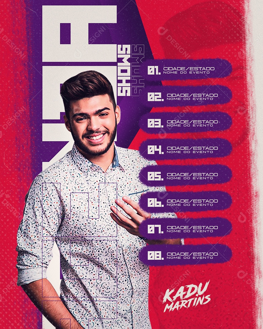 Flyer Agenda de Shows Kadu Martins Social Media PSD Editável