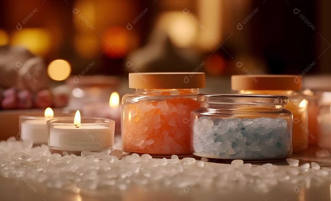 Vela aromática rodeada por delicados cristais