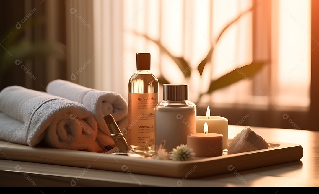 Acessórios de spa de vista superior com toalha