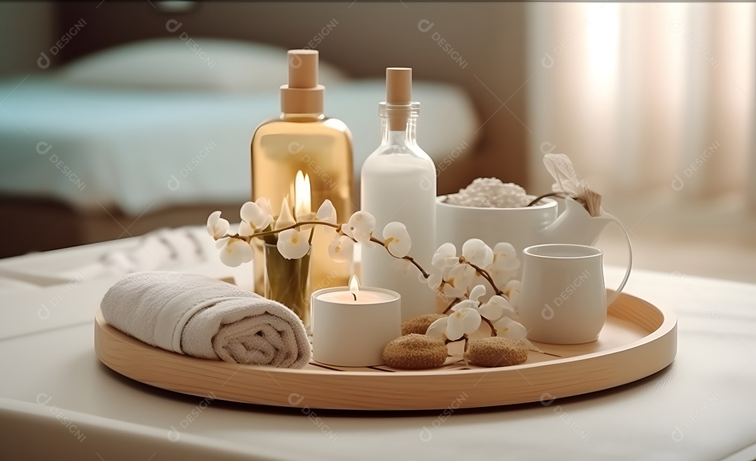 Acessórios de spa de vista superior com toalha