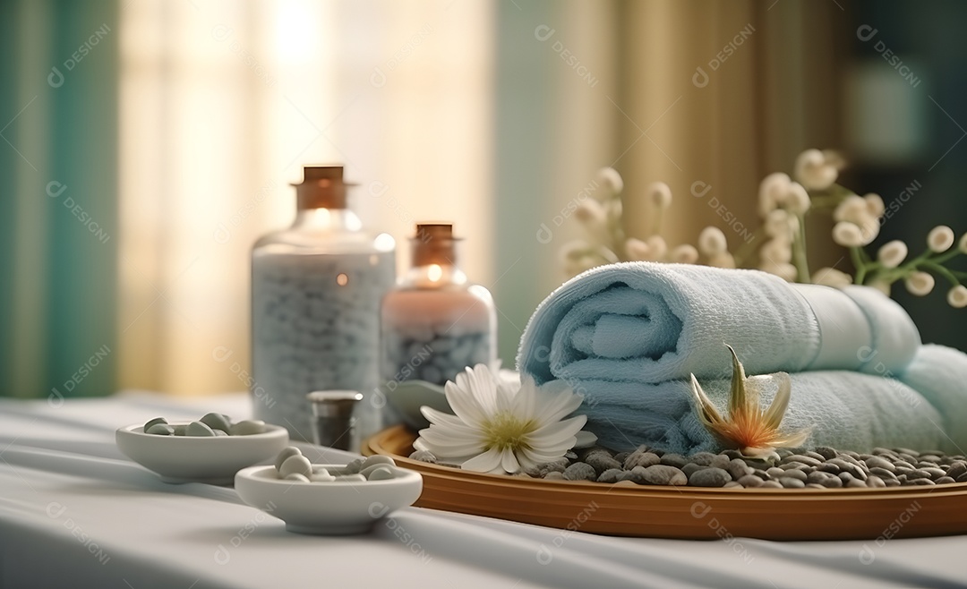 Acessórios de spa de vista superior com toalha