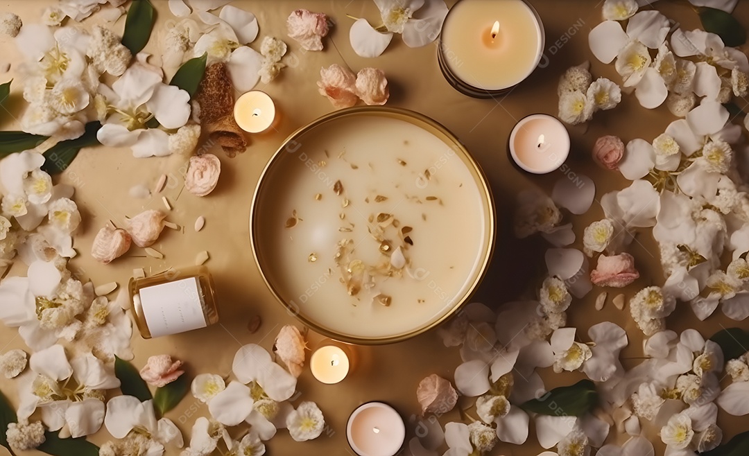 Velas aromáticas e pétalas de rosas