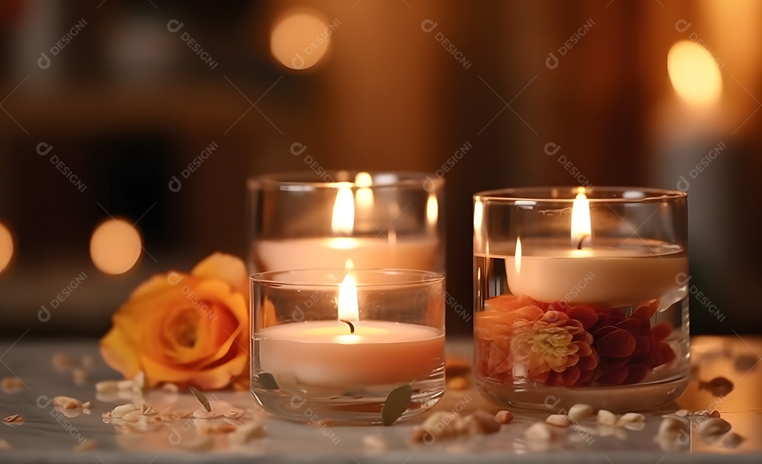 Velas aromáticas e flores