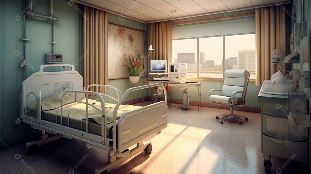 Sala de hospital com macas e aparelhos