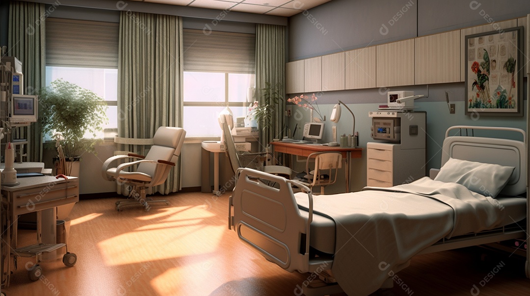 Sala de hospital com macas e aparelhos