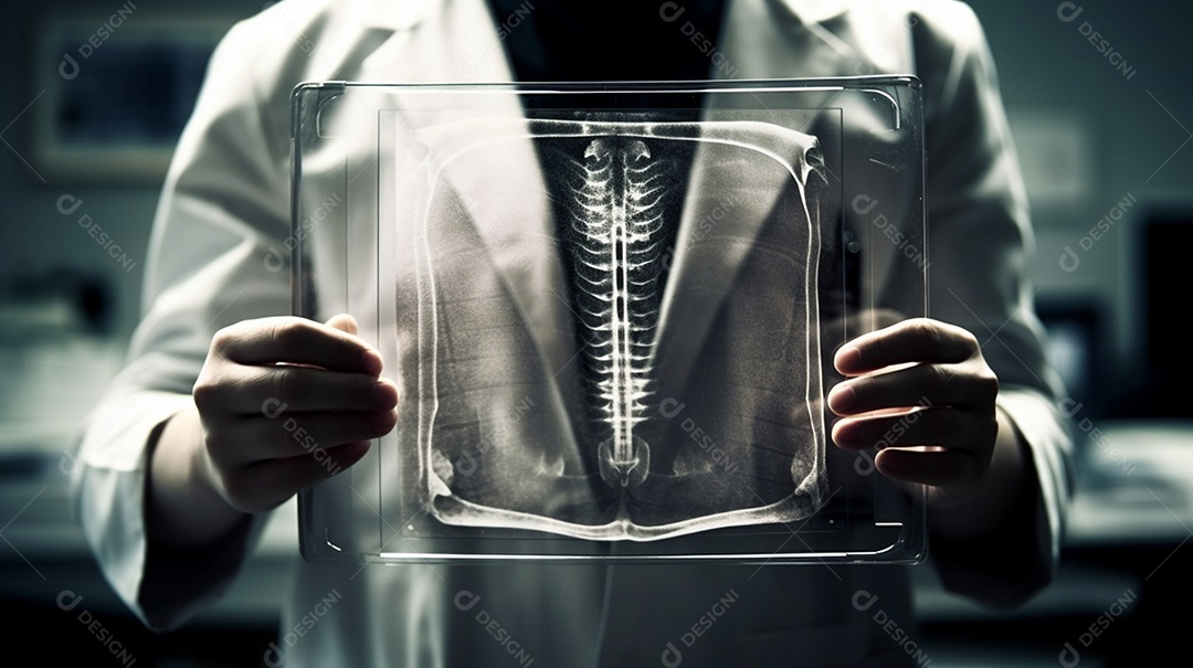 Médico de jaleco branco segurando raio X
