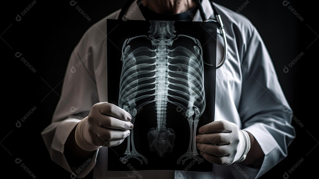 Médico de jaleco branco segurando raio X