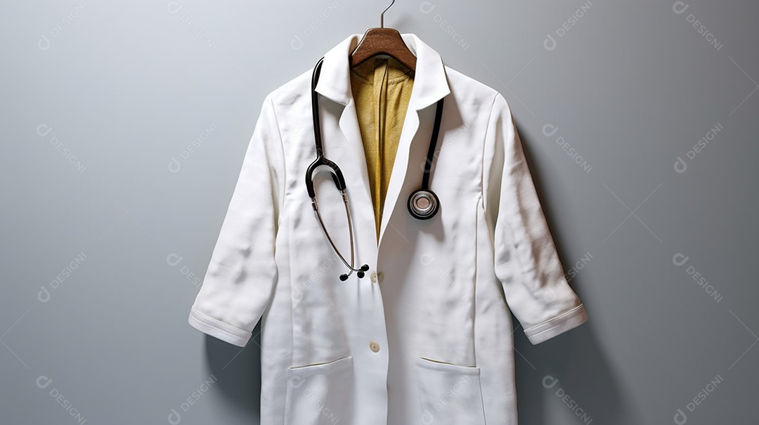 Jaleco branco no cabide e estetoscópio
