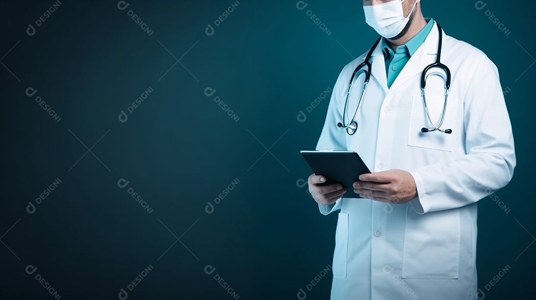 Detalhes do médico de jaleco e máscara
