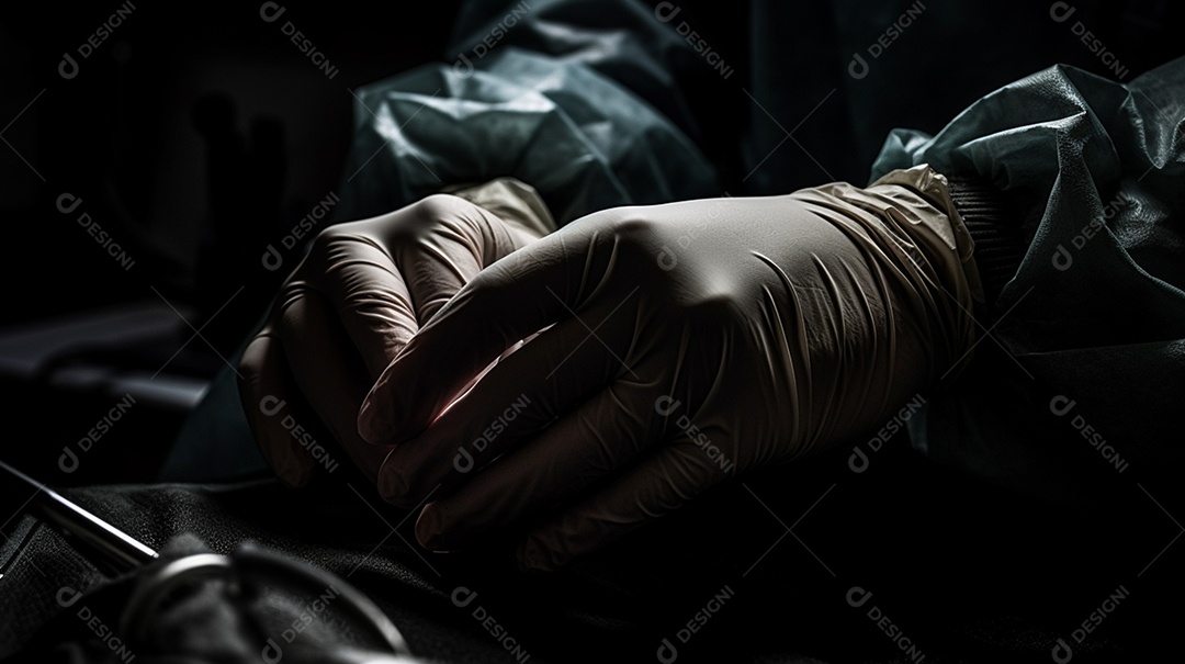 Médico com luvas realizando cirurgia