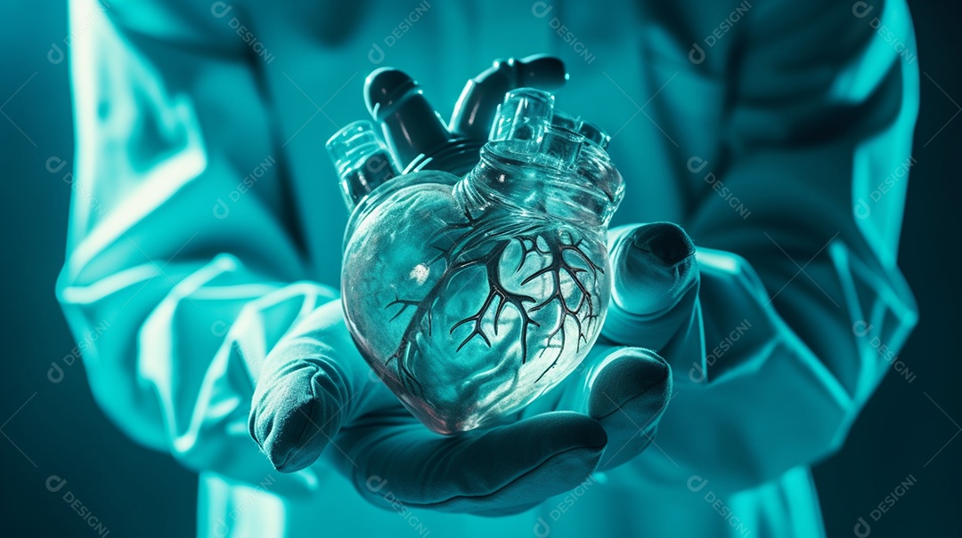 Médico segurando coração humano brilhante