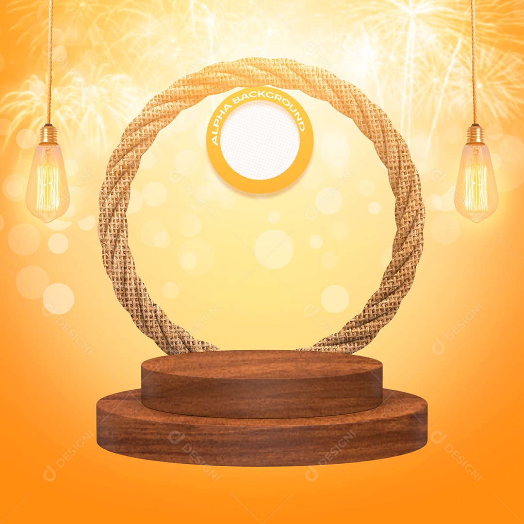 Podium De Madeira Com Corda Circular Elemento 3D Para Composição PSD