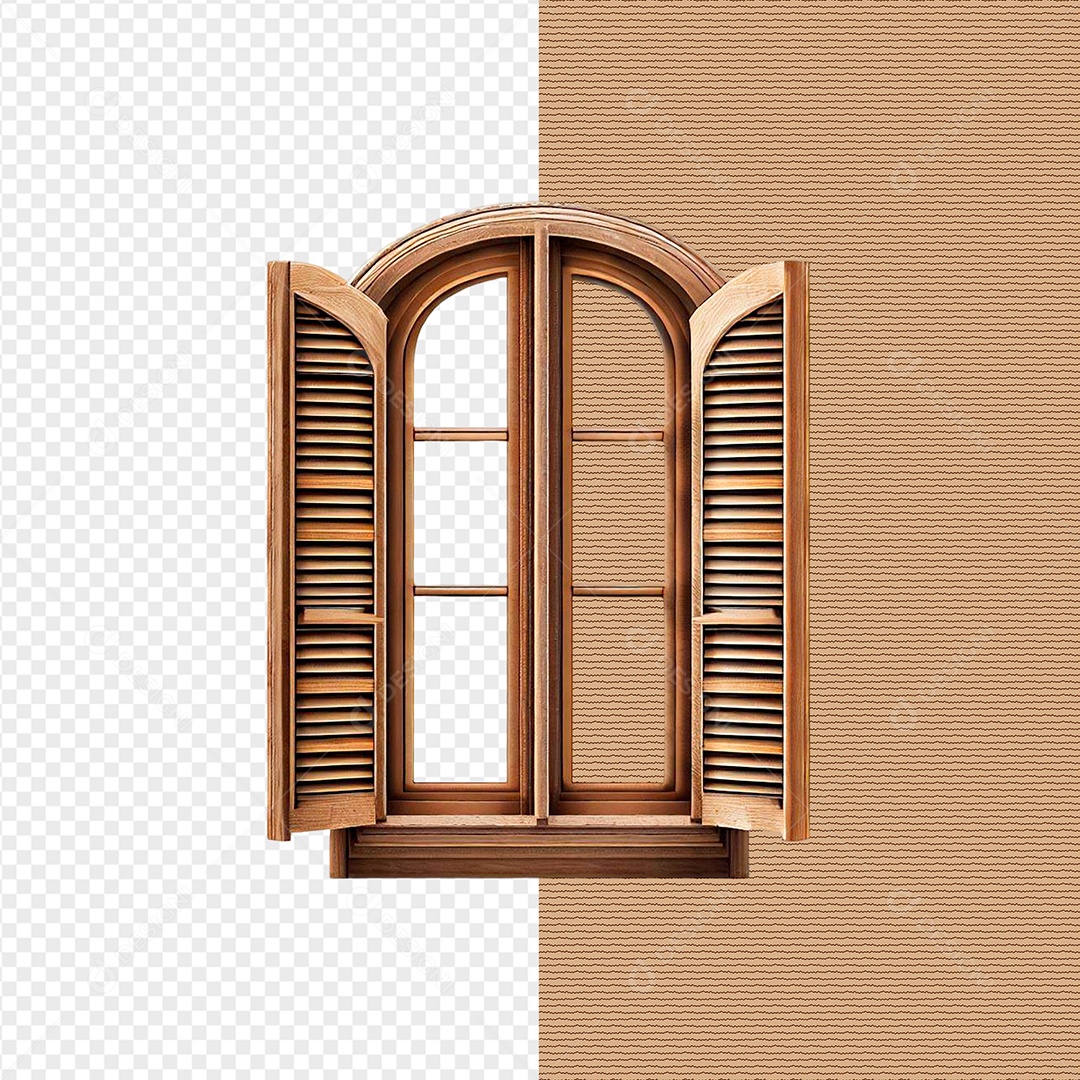 Elemento 3D Janela Aberta De Madeira Para Composição PSD