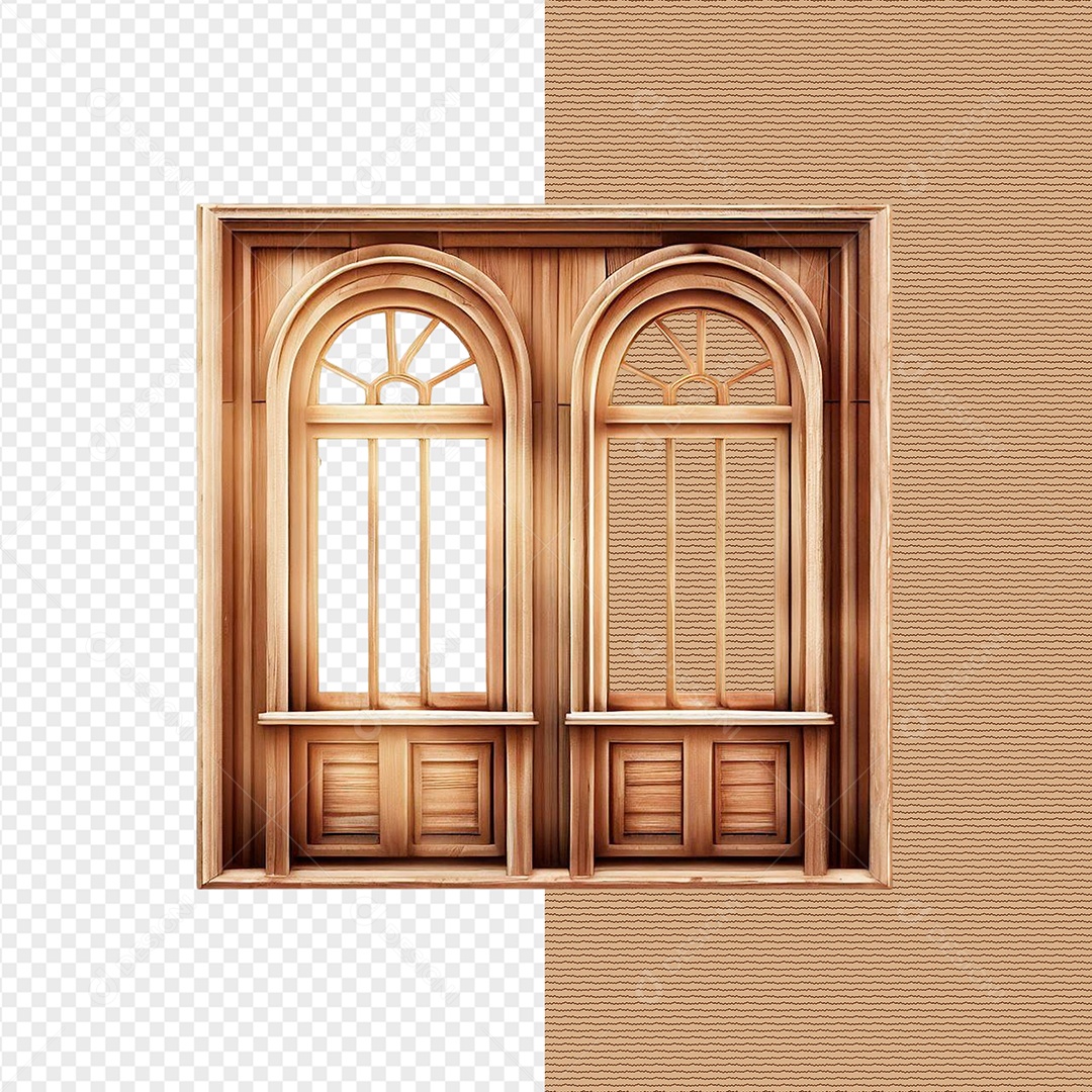 Elemento 3D Janela De Madeira Para Composição PSD