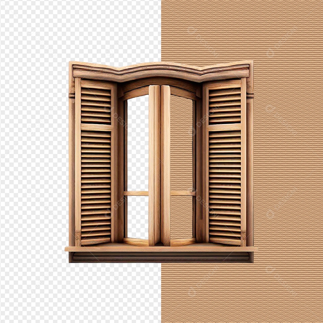 Elemento 3D Janela De Madeira Para Composição PSD