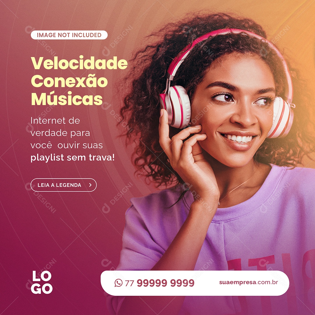 Velocidade Conexão Musica Internet de Verdade Para Você Social Media PSD Editável