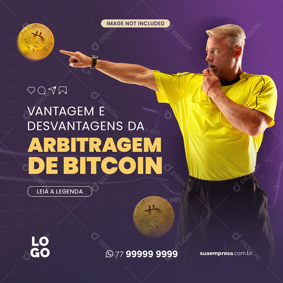 Vantagens e Desvantagens da Arbitragem de Bitcoin Social Media PSD Editável