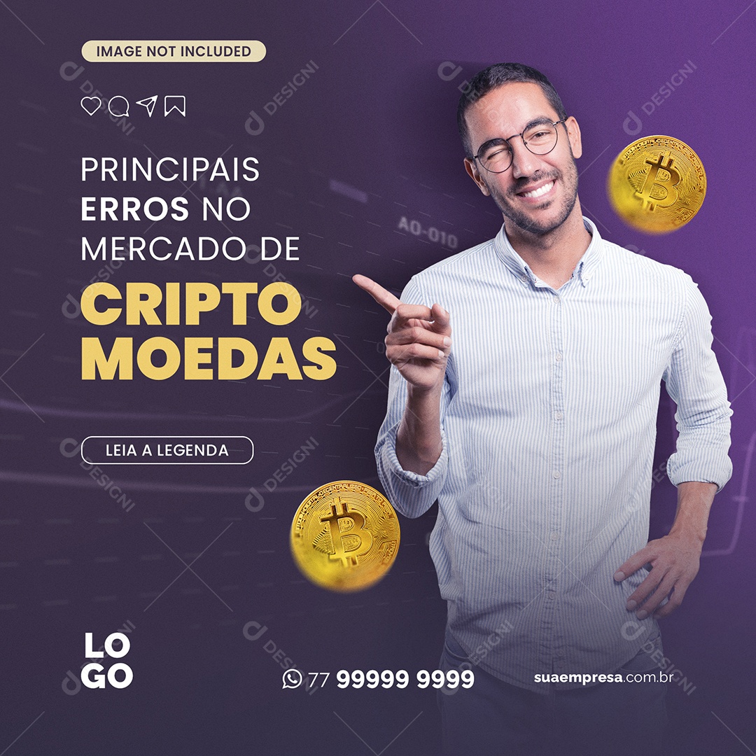Principais Erros no Mercado de Criptomoedas Social Media PSD Editável