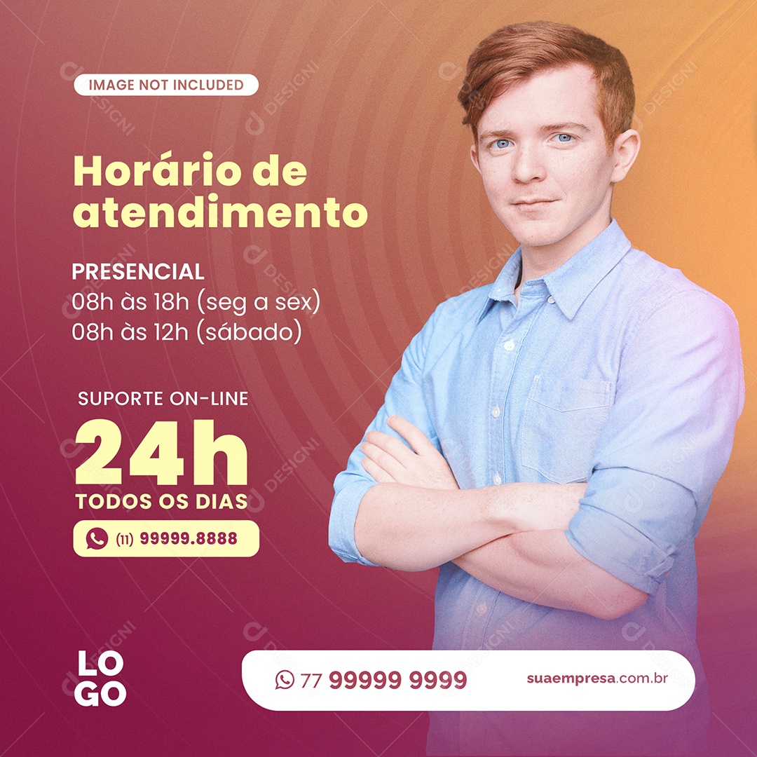 Horário de Atendimento Suporte Online 24 Horas Social Media PSD  Edita´vel