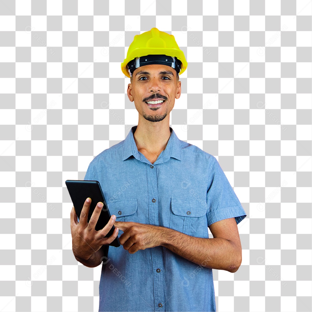 Homem de Camisa Com Um tablet Nas Mãos PNG Transparente